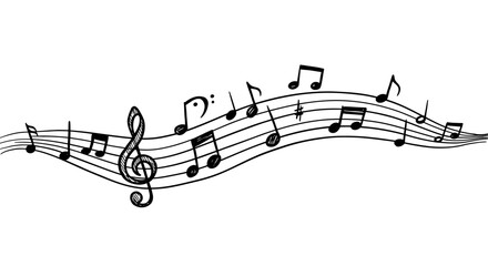 Vector Illustration of Flowing Musical Notes Sketch with G Clef