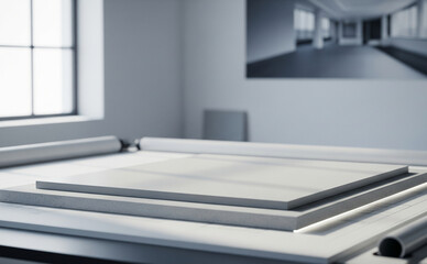 Clean minimalist photograph of blank material sample mockup for professional designers.