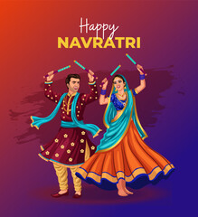 Garba Night poster for Navratri Dussehra festival of India. vector illustration design of peoples playing Dandiya dance.
