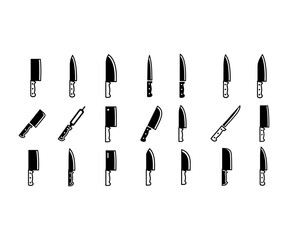 Knife Icon Set – Black and White Vector Kitchen Symbols