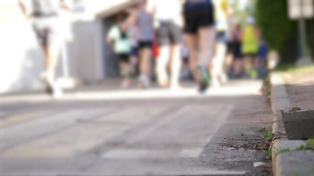 Blurred marathon runners
