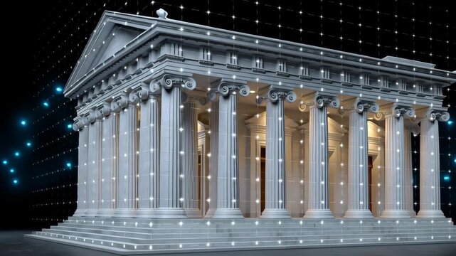 Government bank building future of global finance with digital currency. secure cbdc network concept represents new government financial technology and system innovation