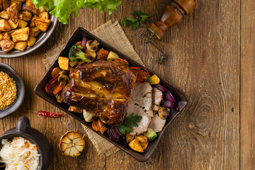 Whole roasted pork neck.