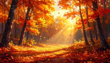 Warm Autumn Landscape Illustration