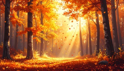 Warm Autumn Landscape Illustration