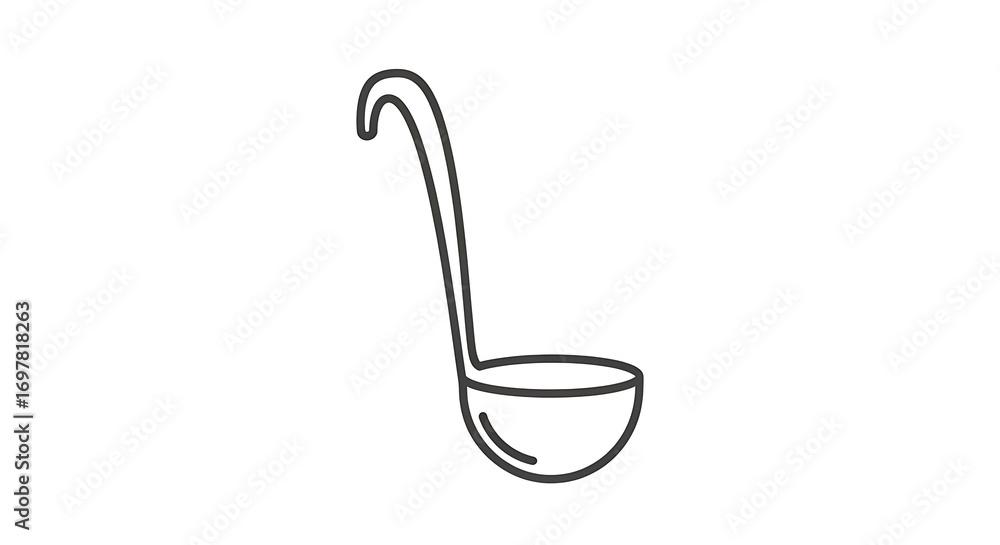 Aufkleber a simple line drawing of a kitchen ladle with a curved handle on a plain white background design ele