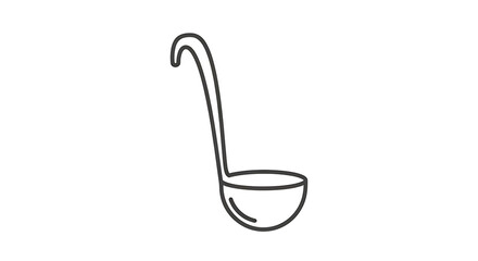 Obraz premium A simple line drawing of a kitchen ladle with a curved handle on a plain white background design element ai generated