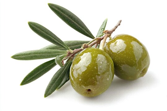 Fresh green olives on branch with leaves - Powered by Adobe
