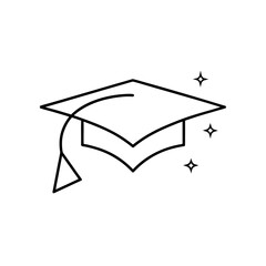 Graduation cap with tassel and star outline on transparent background