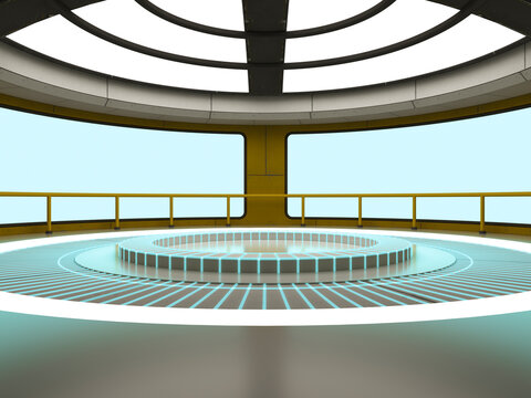 Futuristic empty platform in metaverse virtual reality 3D rendering