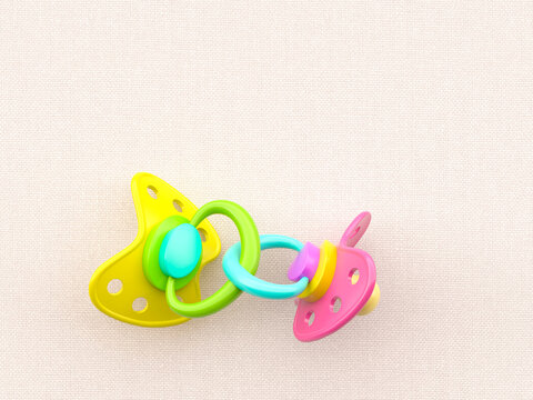 Colorful 3d rendering of interconnected pacifiers symbolizing connectivity