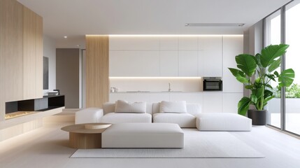 Luxurious minimalist apartment showcasing elegance and serenity in a modern design