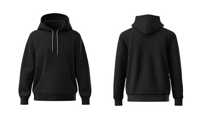 Black hoodie, front and back views.  Mockup