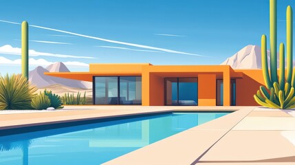 Fototapeta premium Vivid desert house with a swimming pool.