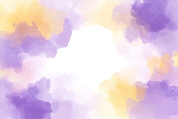 Obraz premium Abstract watercolor painting with soft, blended purple and yellow hues framing a central white area