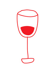 Simple Red Wine Glass Illustration on Black Background Filled with Red Liquid in a Hand Drawn Style