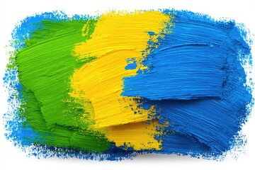 Abstract paint strokes in green, yellow, and blue