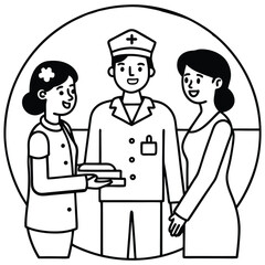 Obraz premium Three people in medical uniforms inside a circle doctor
