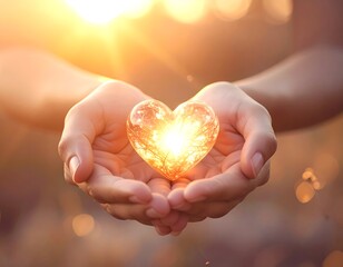 Glowing Heart Held in Hands Love, Warmth, and Compassion