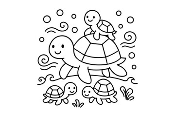Turtle Coloring Page for Kids, Ocean Sea Animal