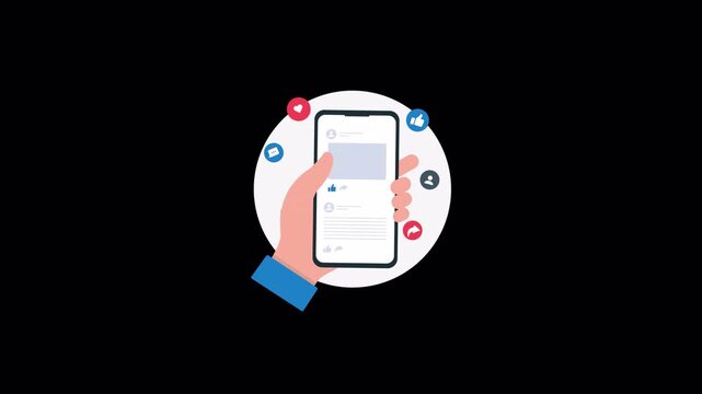 Hand Scrolling Through Social Media Interface. Digital Marketing Concept Animation Video - Transparent