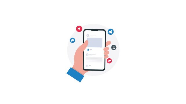4k Hand Scrolling Through Social Media Interface. Digital Marketing Concept Animation Video 