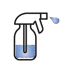 Spray bottle with water drop illustration. Cleaning tool icon for hygiene, sanitation, and household chores.