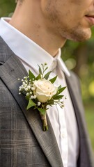 Groom's boutonniere, close-up
