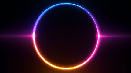 Obraz premium Glowing neon circle with vibrant gradient colors of pink, blue, orange and purple futuristic abstract design perfect for modern backgrounds, technology visuals and creative digital light art concepts