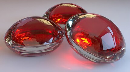 Three translucent, reddish-orange, smooth, glossy orbs