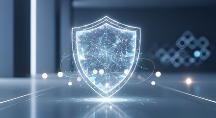 Secure your digital world with a glowing, futuristic shield representing advanced cyber protection and network security concepts.