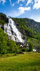 Majestic waterfall cascading down a mountainside