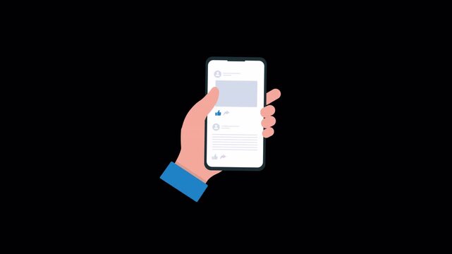 Animated Hand Scrolling Through Social Media Concept Video - Transparent