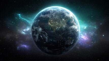 Fototapeta premium Pixelated Earth In Glowing Space