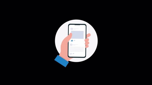 Hand Scrolling Through Social Media Concept Animation Video - Transparent