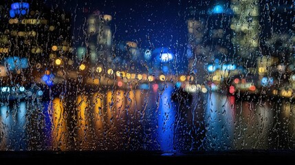 Obraz premium Rainy Night Cityscape Through Window