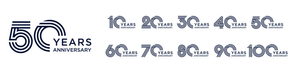 Fototapeta na wymiar collection anniversary 10 to 100 year logo designs. abstract number for celebration event, wedding, greeting card, and invitation, vector illustration Fototapeta na wymiar collection anniversary 10 to 100 year logo designs. abstract number for celebration event, wedding, greeting card, and invitation, vector illustration