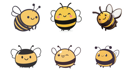 Vector illustration of a set of funny cartoon bees