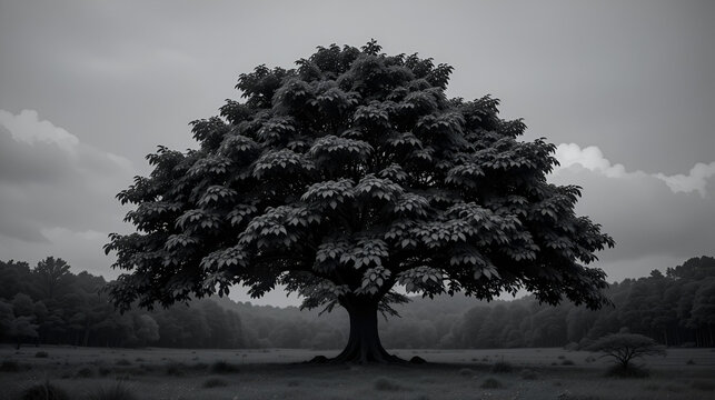black color tree with foliage shape leaf lobular.eps