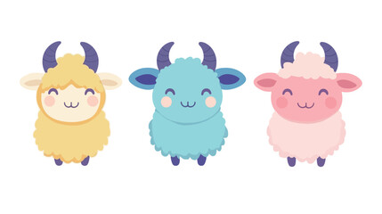 Vector illustration of sheep and lamb, farm animal design on white background