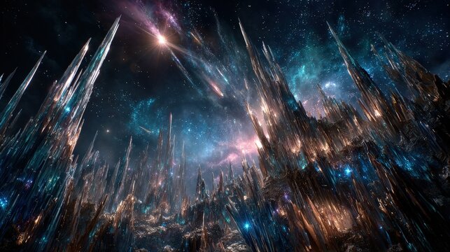 Glowing Futuristic Space City At Night