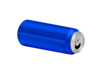 Open blue aluminum soda can, transparent background