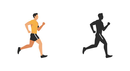 a runner in motion beside his shadow silhouette