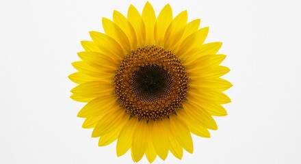 Obraz premium Vibrant sunflower blooms brightly against a pure white background showcasing its rich yellow petals and dark center.. AI Generated