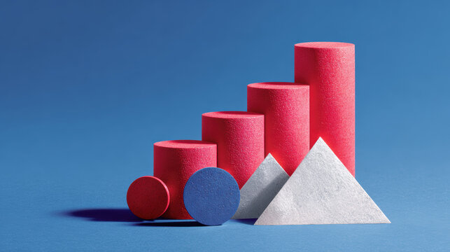 Business finance growth chart showing progress with data and statistic. An abstract concept for venture capital ecosystem using geometric shapes on blue background - Powered by Adobe