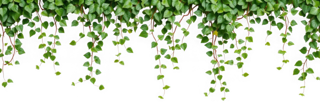Lush green creeping vines with small round leaves cascading down against a black background image view