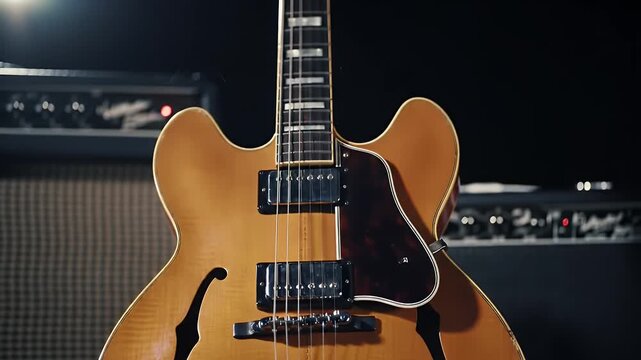 Close Up View of a Hollow Body Guitar