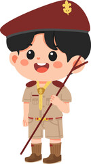 Illustration of Boy Scout with Brown Beret