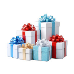 Fototapeta premium Assortment of gift boxes with different colored ribbons, suitable for festive and celebratory events.