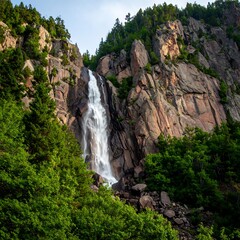 Majestic waterfall cascading down rocky cliffs